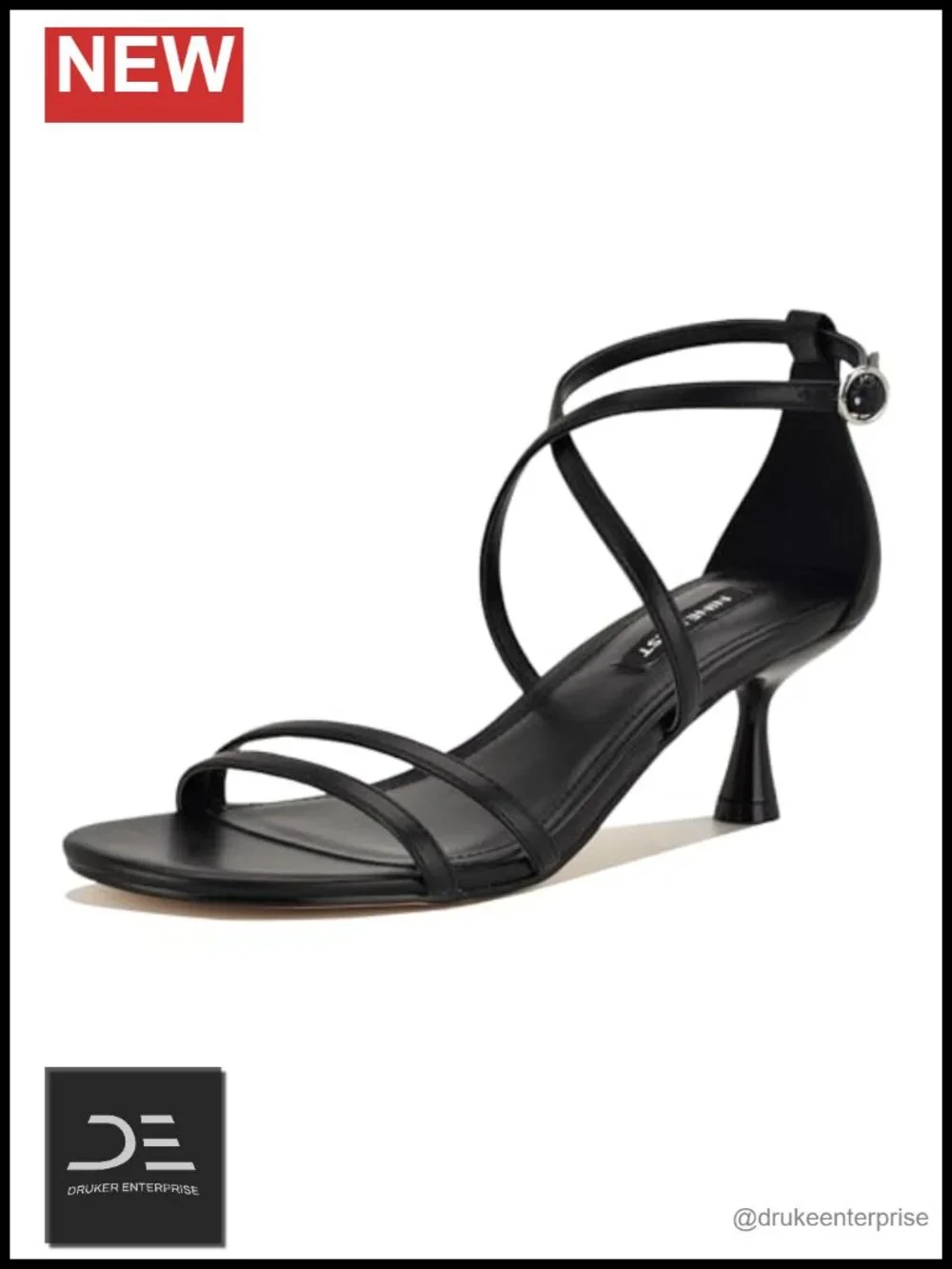 Nine West Jettie Faux Leather Strappy Kitten Heel Sandals w/ Ankle Strap, Open